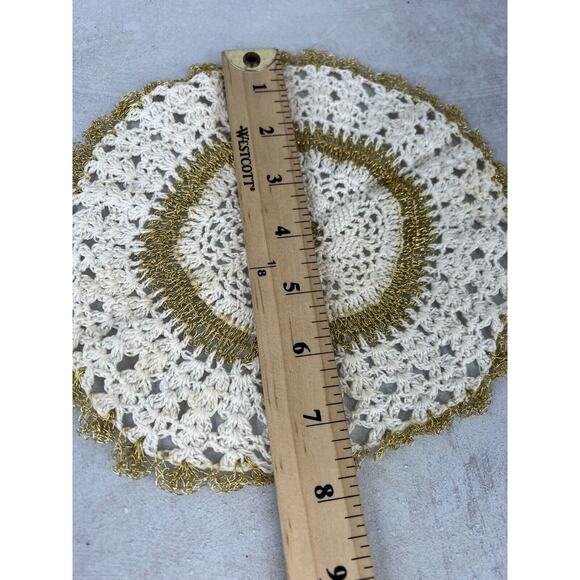 Vintage White & Gold Wire Handmade Round Crochet Dining Table Doily - Lot of 2‎ - Picture 8 of 10